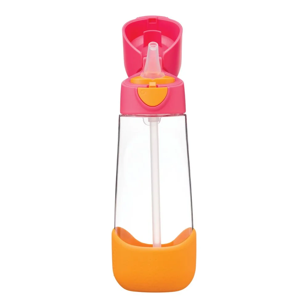 Fľaša na pitie so slamkou 600 ml ružová/oranžová
