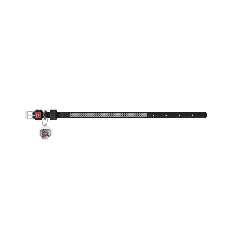 Kožený obojok s kryštálmi čierny, Obvod krku: 21-29cm, šírka: 12mm