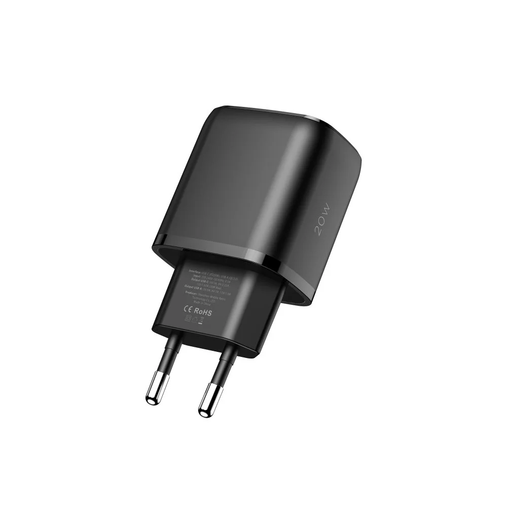 Tech-Protect Dual Port sieťová nabíjačka USB / USB-C 20W PD QC, čierna