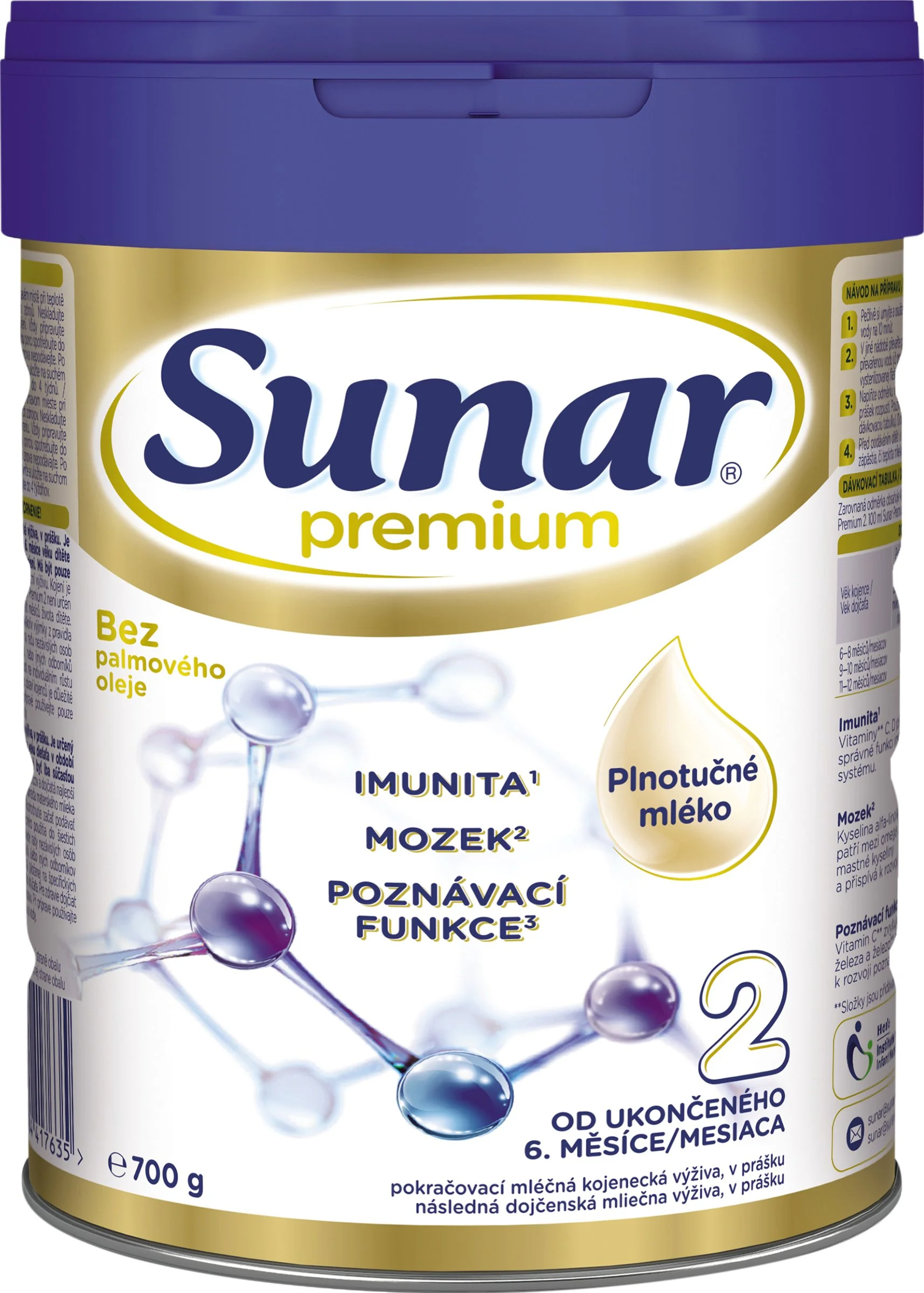 Sunar Premium 2 pokračovacie dojčenské mlieko 1×700 g, dojčenské mlieko, od 6. mesiaca