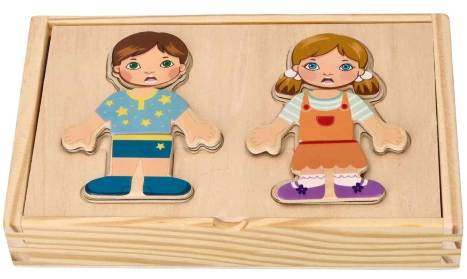 Adam Toys Drevená magnetická skladačka v obliekaní - Holka a chlapec