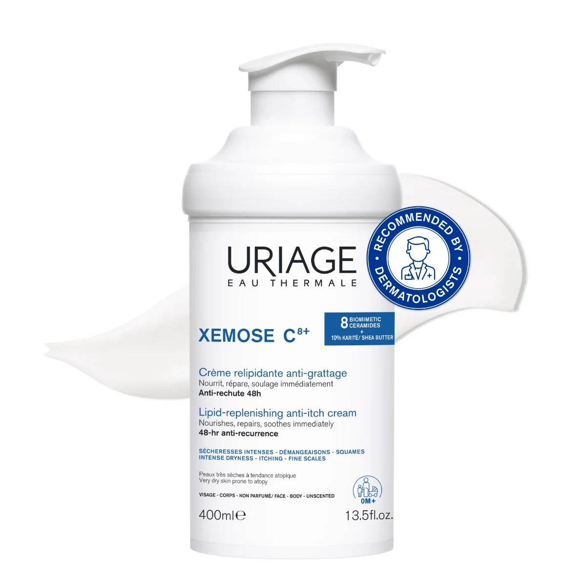 URIAGE XÉMOSE C8+ Lipid-Replenishing Anti-Irritation Cream, 400ml 1×400 ml, telový krém pre suchú a atopickú pokožku