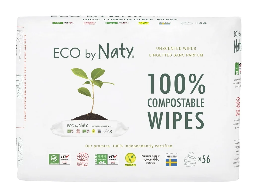 Vlhčené obrúsky ECO by Naty bez vône – pre citlivú pokožku – výhodné balenie (3 x 56 ks) 1×168 ks, vlhčené obrúsky