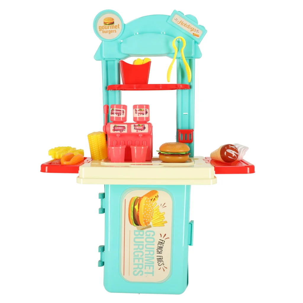 Detská kuchynka v kufríku – fast food set (hamburger, hranolky, zmrzlina) 53 cm (3+)