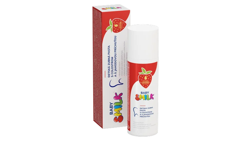 BABYSMILK detská zubná pasta s colostrom a s jahodovou príchuťou 1×75 ml, detská zubná pasta
