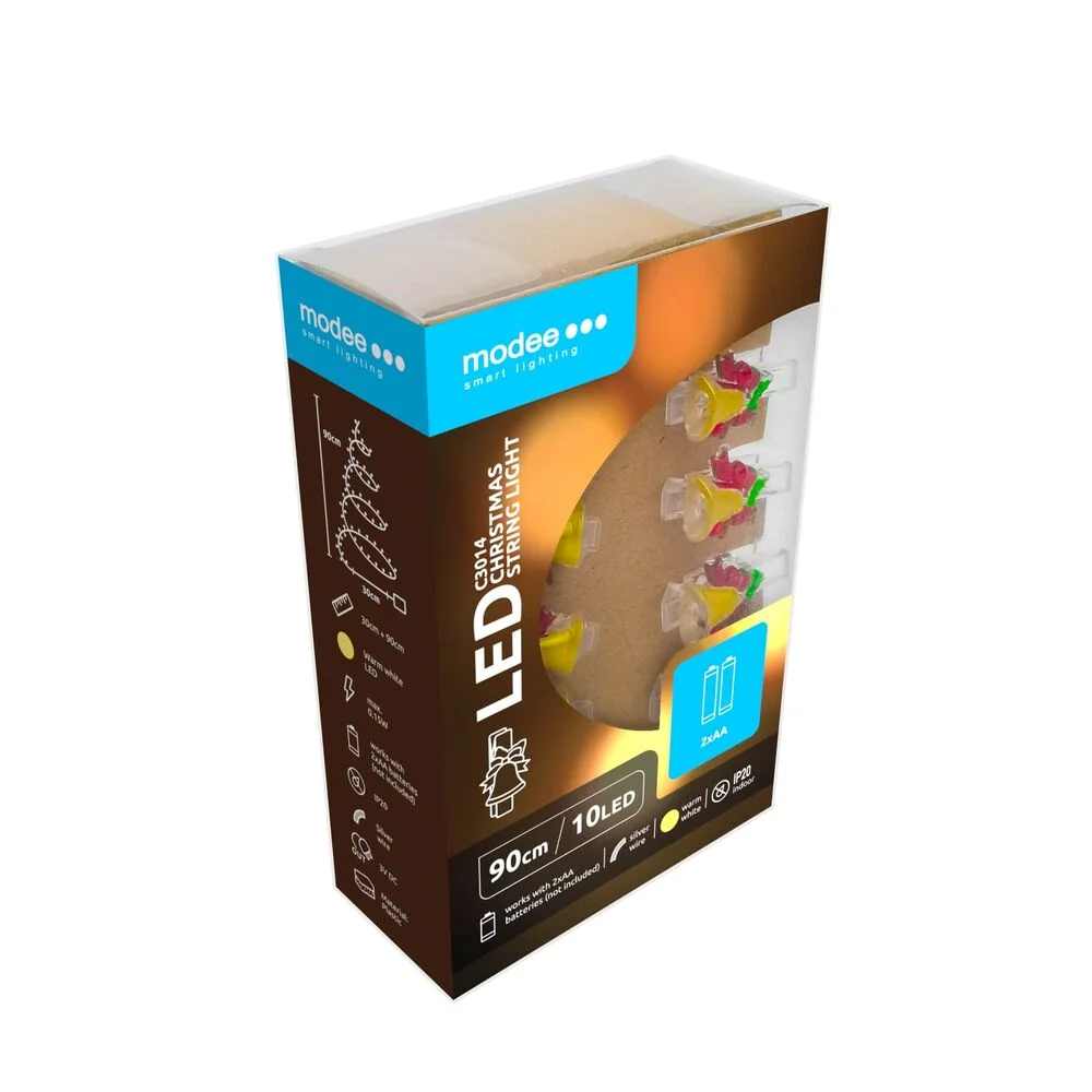 Modee Lighting LED dekorácia 10 LED 90cm štipce zvončeky 2xAA batérie