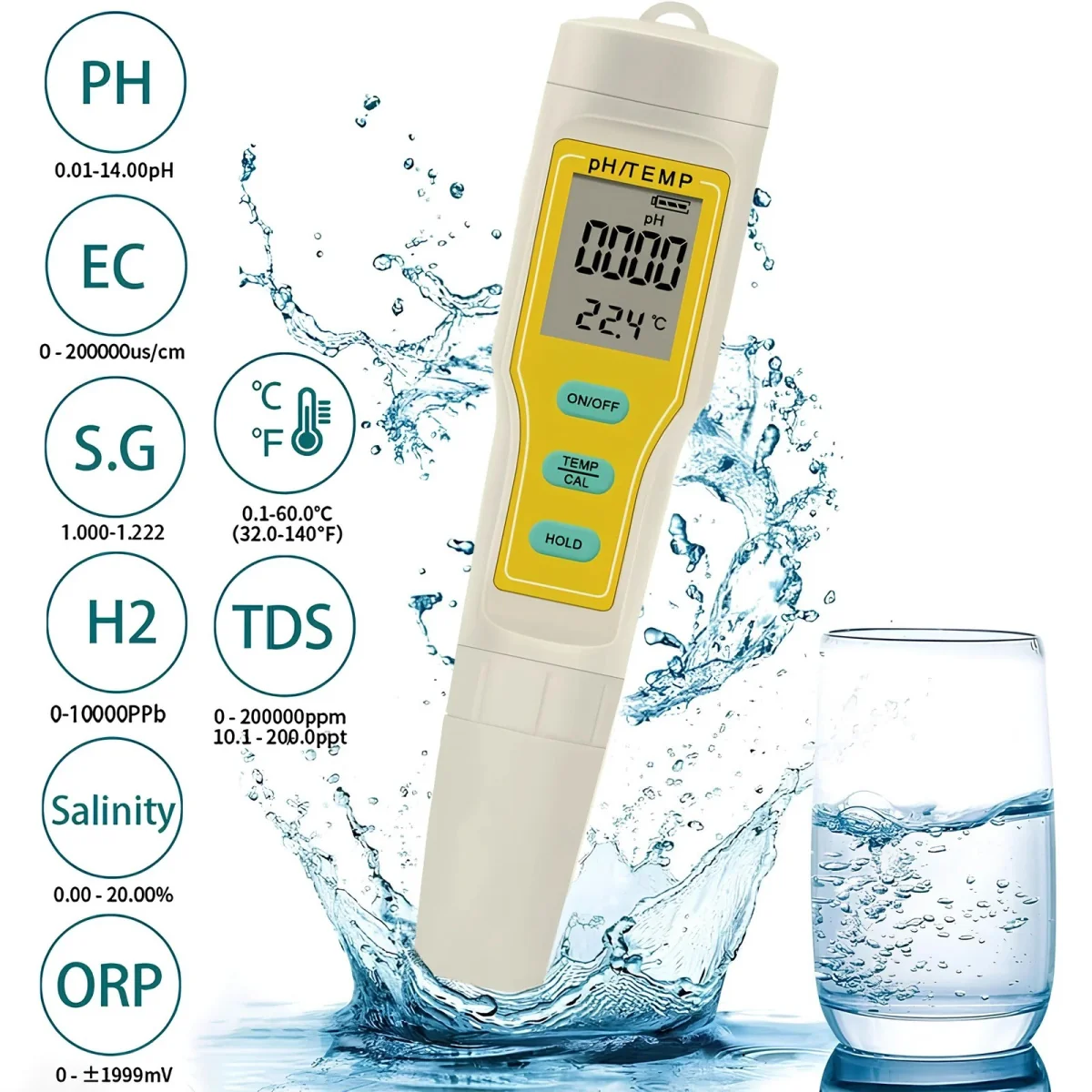 MG PH Meter digitálny tester kvality vody pH, žltý