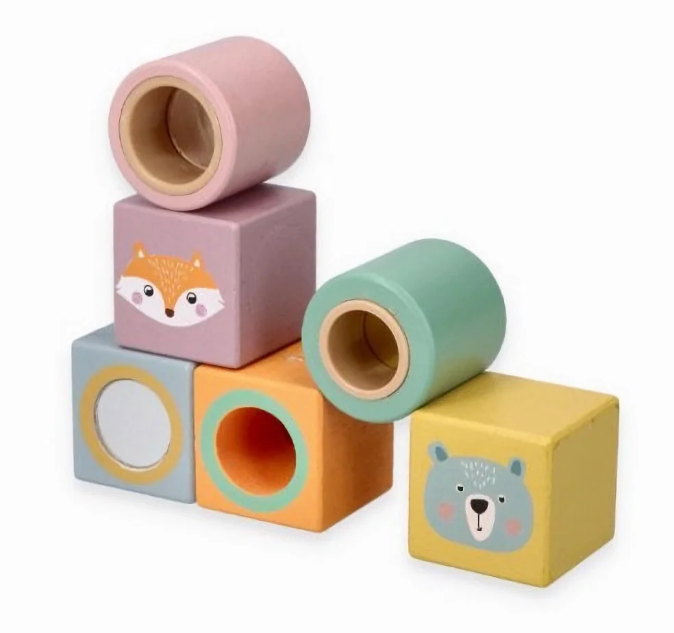 Adam Toys Farebné, drevené kocky s rolničkou Zvieratka