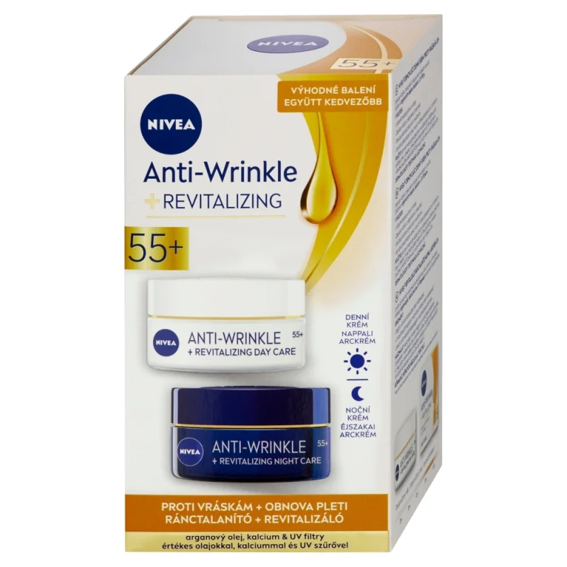 NIVEA Obnovujúci denný a nočný krém proti vráskam 55+ 2 x 50 ml