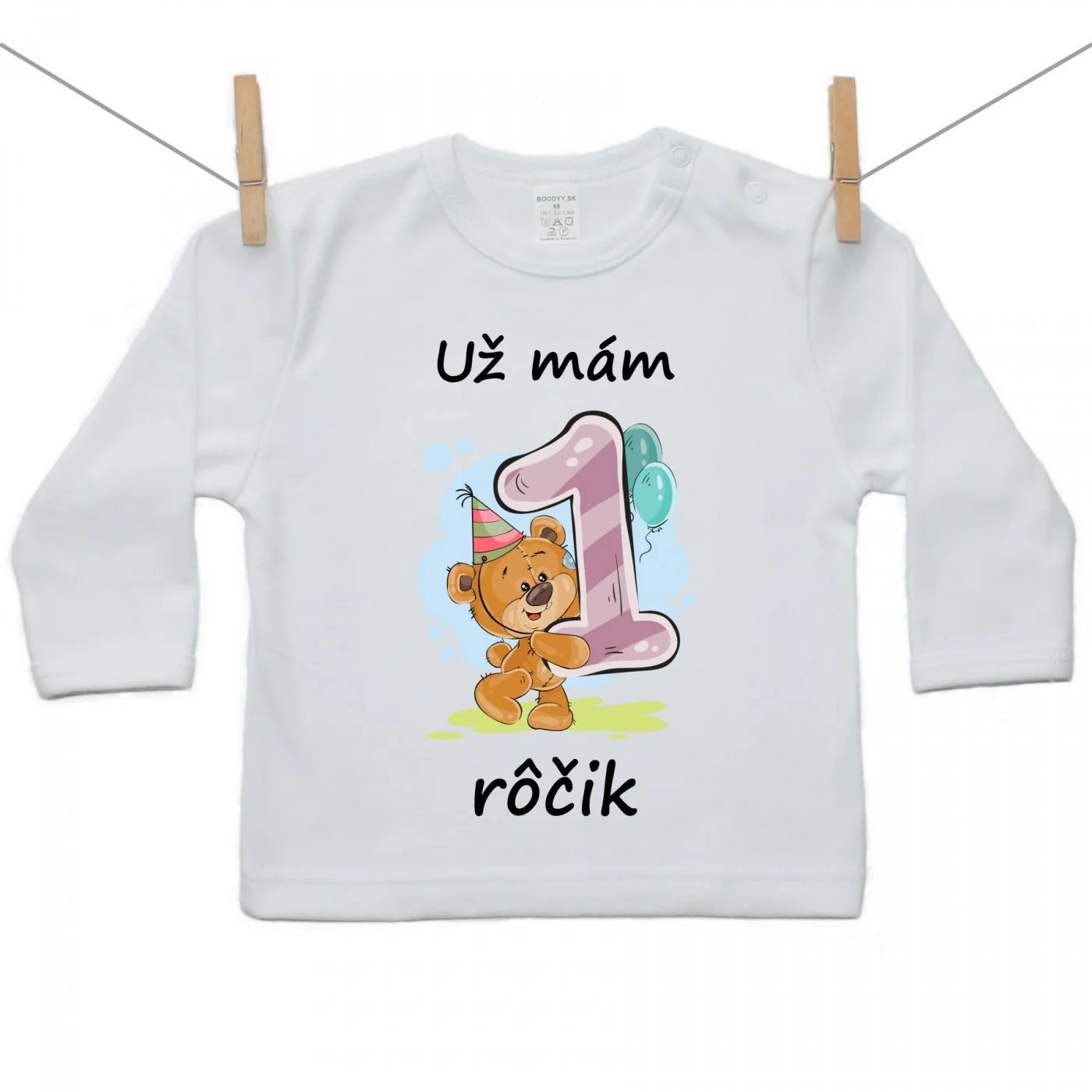 Boodyy Tričko s dlhým rukávom Už mám 1 rôčik Medvedík Dievča Veľkosť: 116