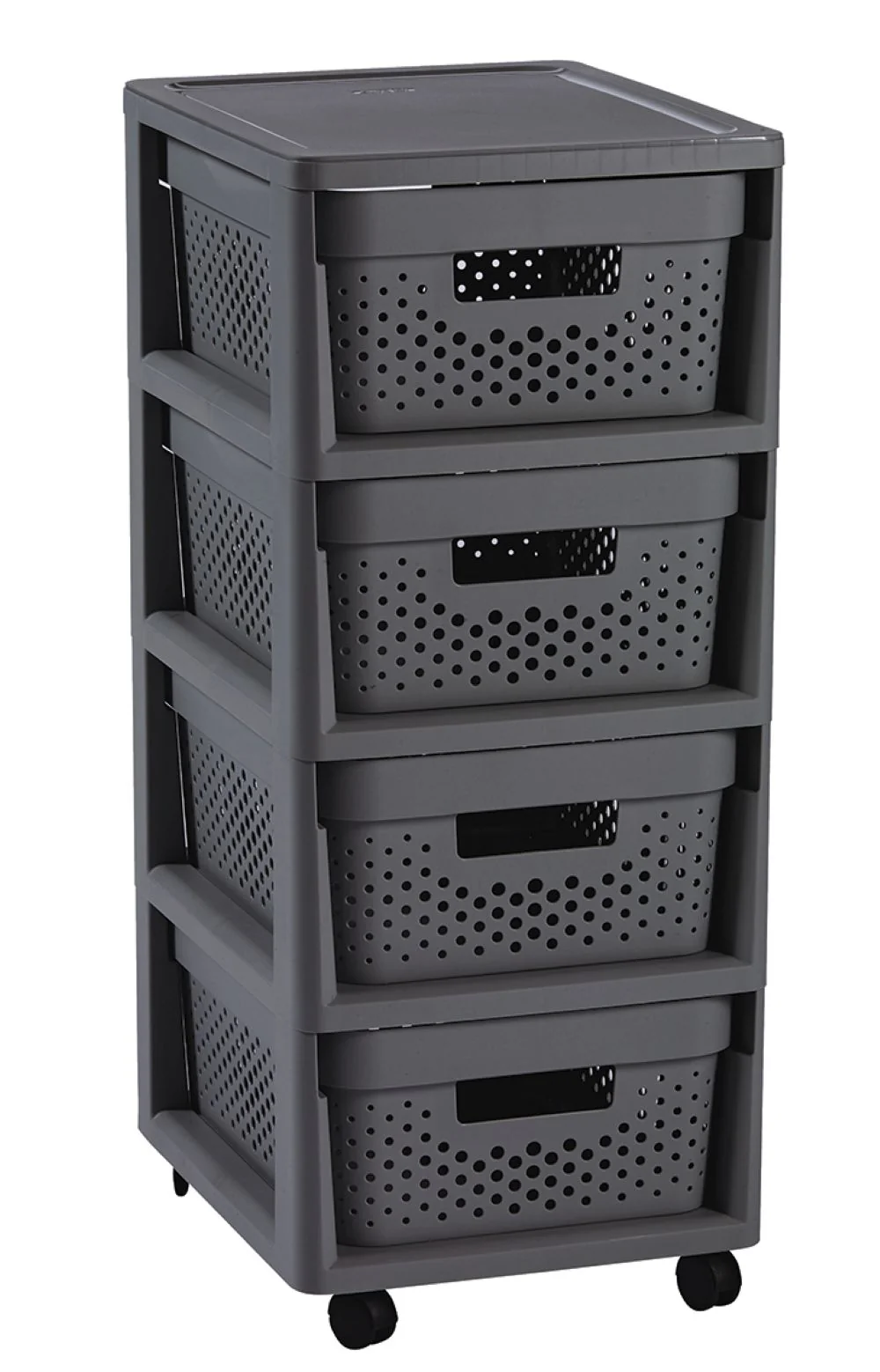 Regál Curver Infinity Dots 4×11 l so zásuvkami tmavosivý