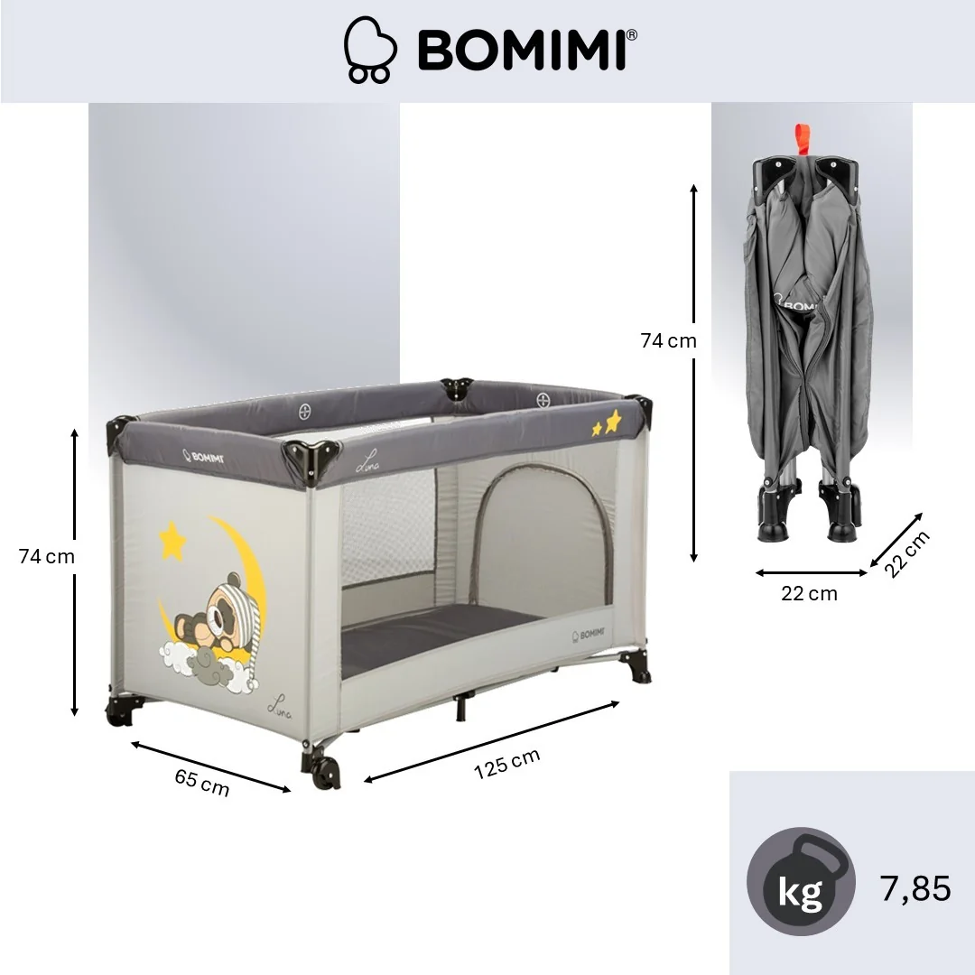 Bomimi LUNA cestovná postieľka graphite / sweet dreams
