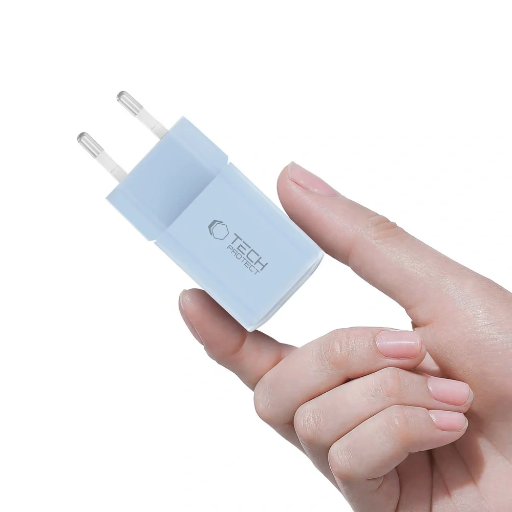 Tech-Protect NCM33W sieťová nabíjačka USB / USB-C 33W PD QC, svetlomodrá rá