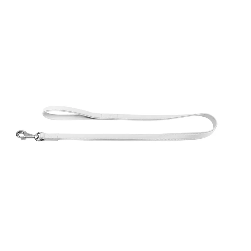 Ploché kožené vodítko bielej farby 122cm, šírka: 25 mm