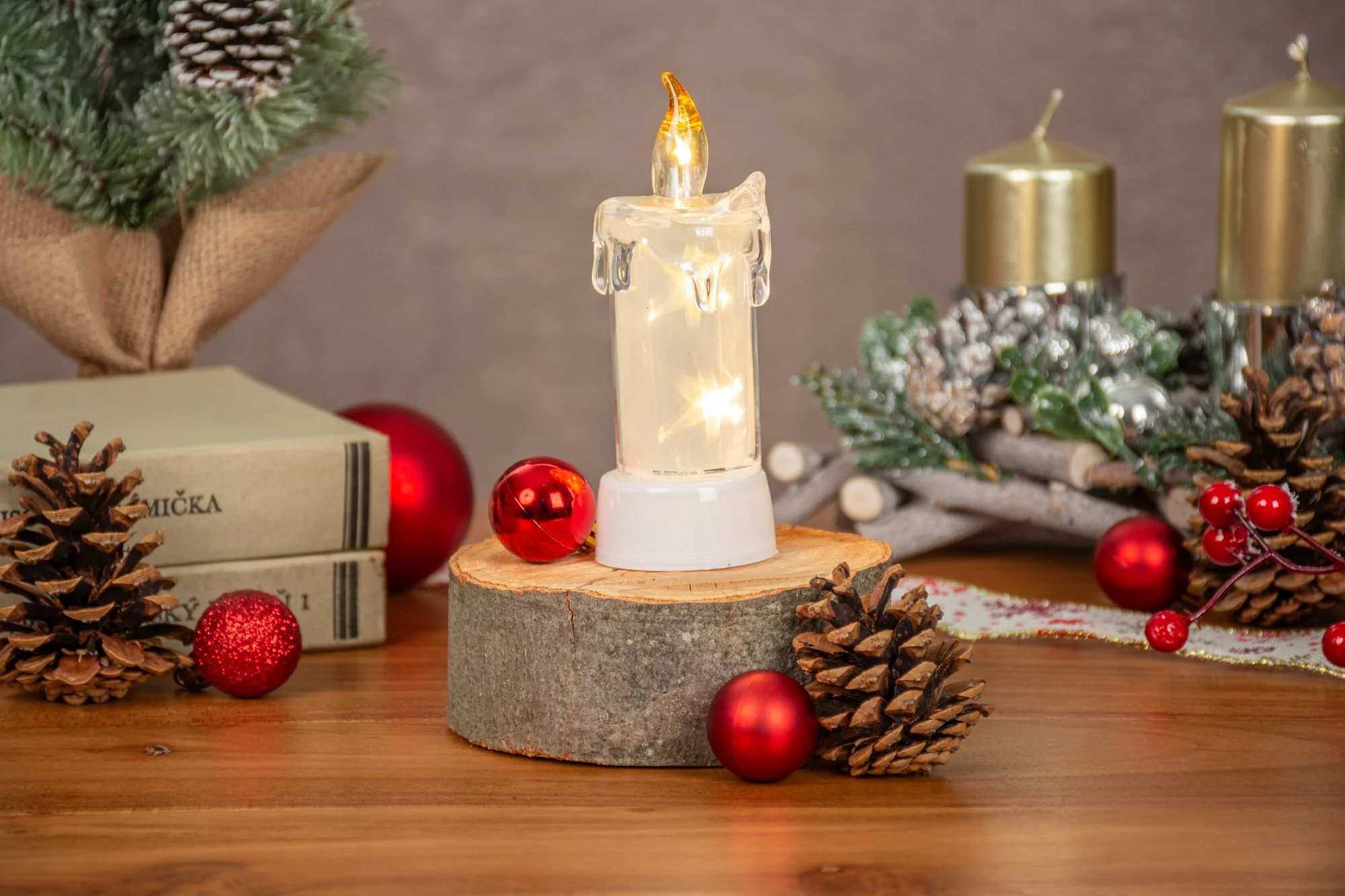 MagicHome vianočná LED sviečka, balenie 12 ks 3 LED teplá biela, interiér, 5x13,5 cm, sellbox