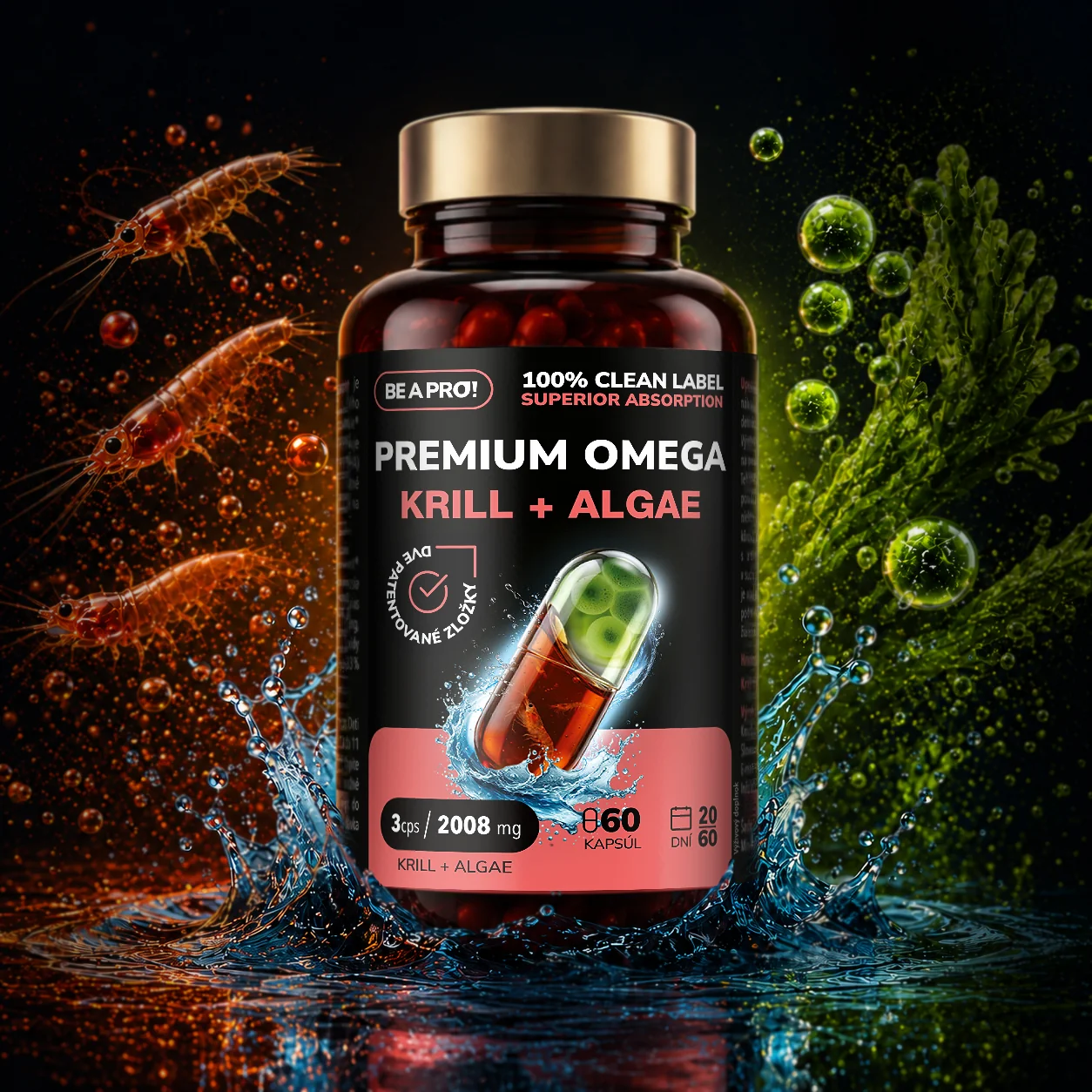 BE A PRO! PREMIUM OMEGA KRILL + ALGAE 60 cps