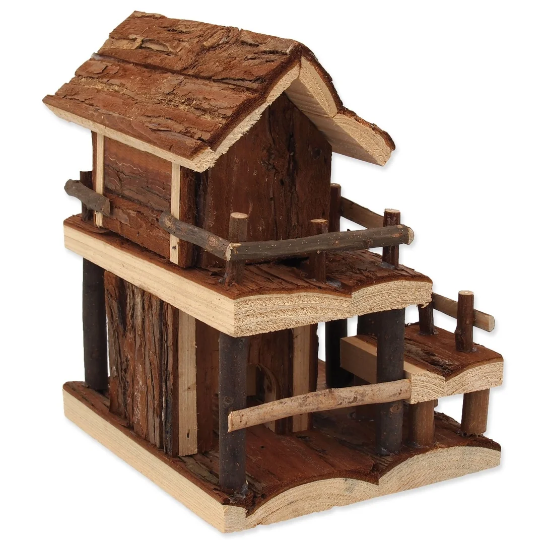 Domček Small Animals drevený jednoposchodový s kôrou 17x15x20cm