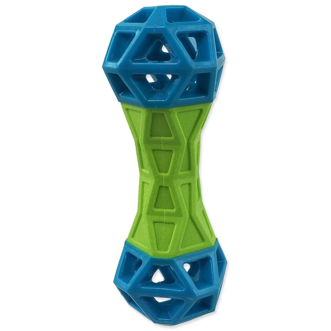 Hračka Dog Fantasy Kosť s geometrickými obrazcami pískacia zeleno-modrá 18x5,8x5,8cm