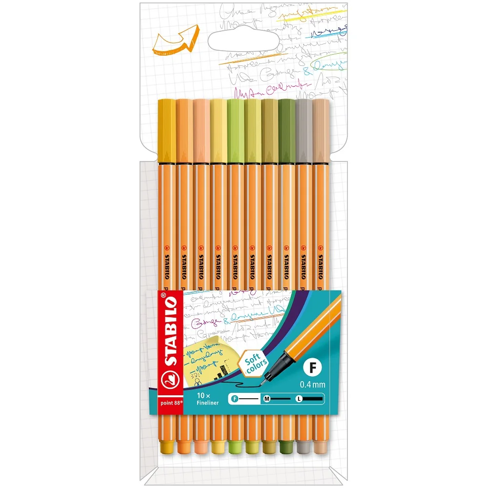 Tenká fixka STABILO point 88, súprava 10 farieb Hrot 0,4 mm, 10 ks