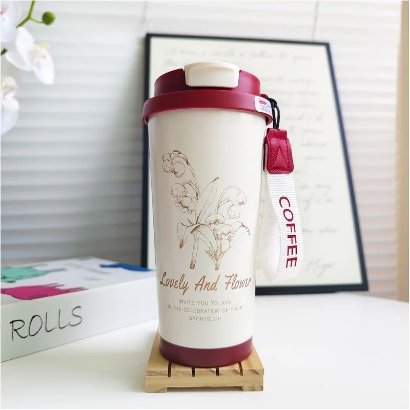 Livefy termohrnček Lovely Flower 550ml, béžový/červený