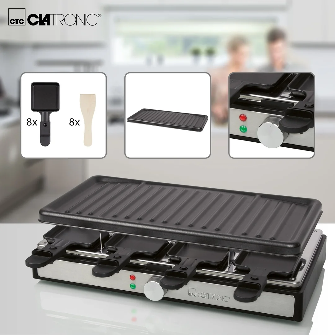Clatronic RG 3757 raclette gril, 8 panvičiek, 1400 W