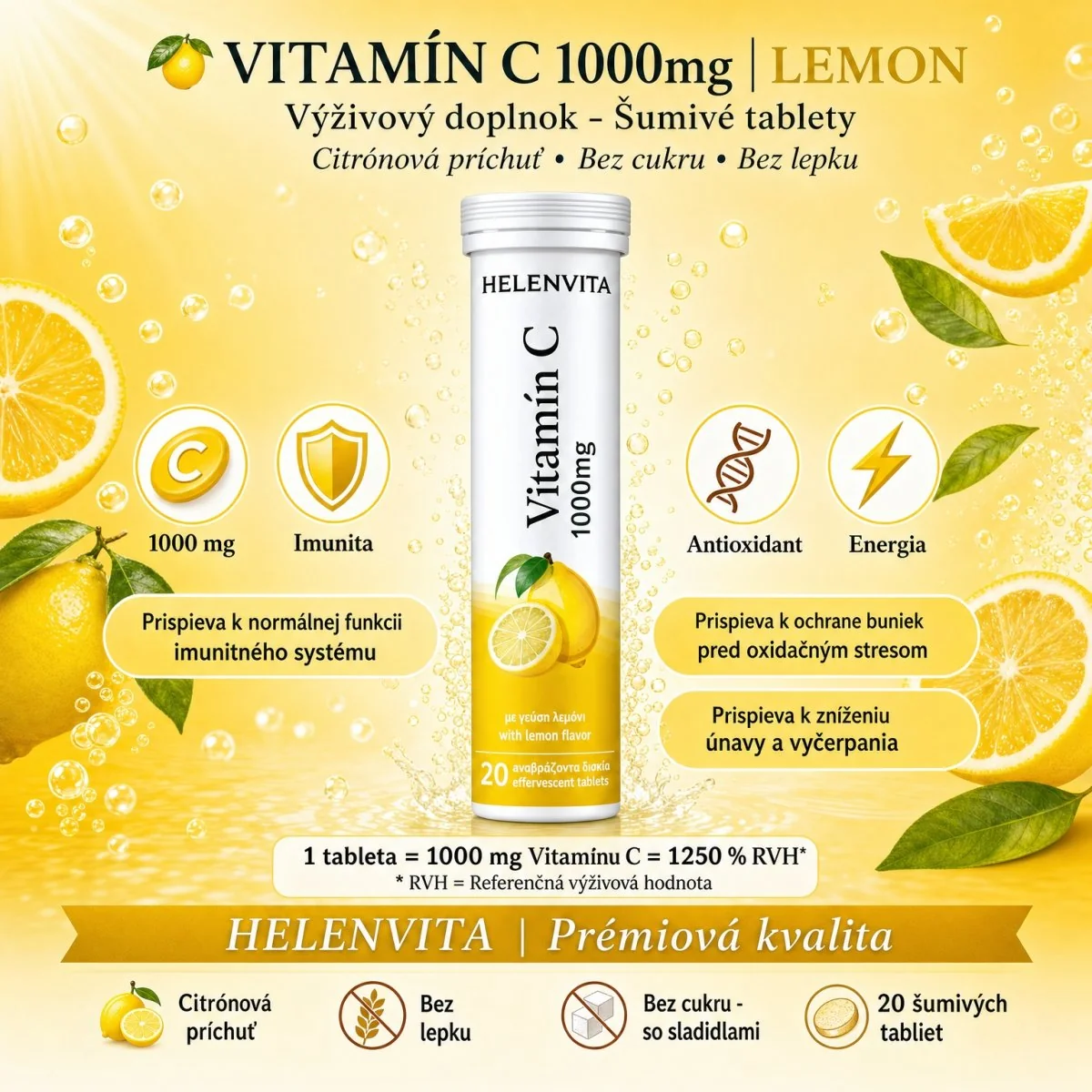 Helenvita Vitamín C 1000 mg 20 šumivých tabliet citrón