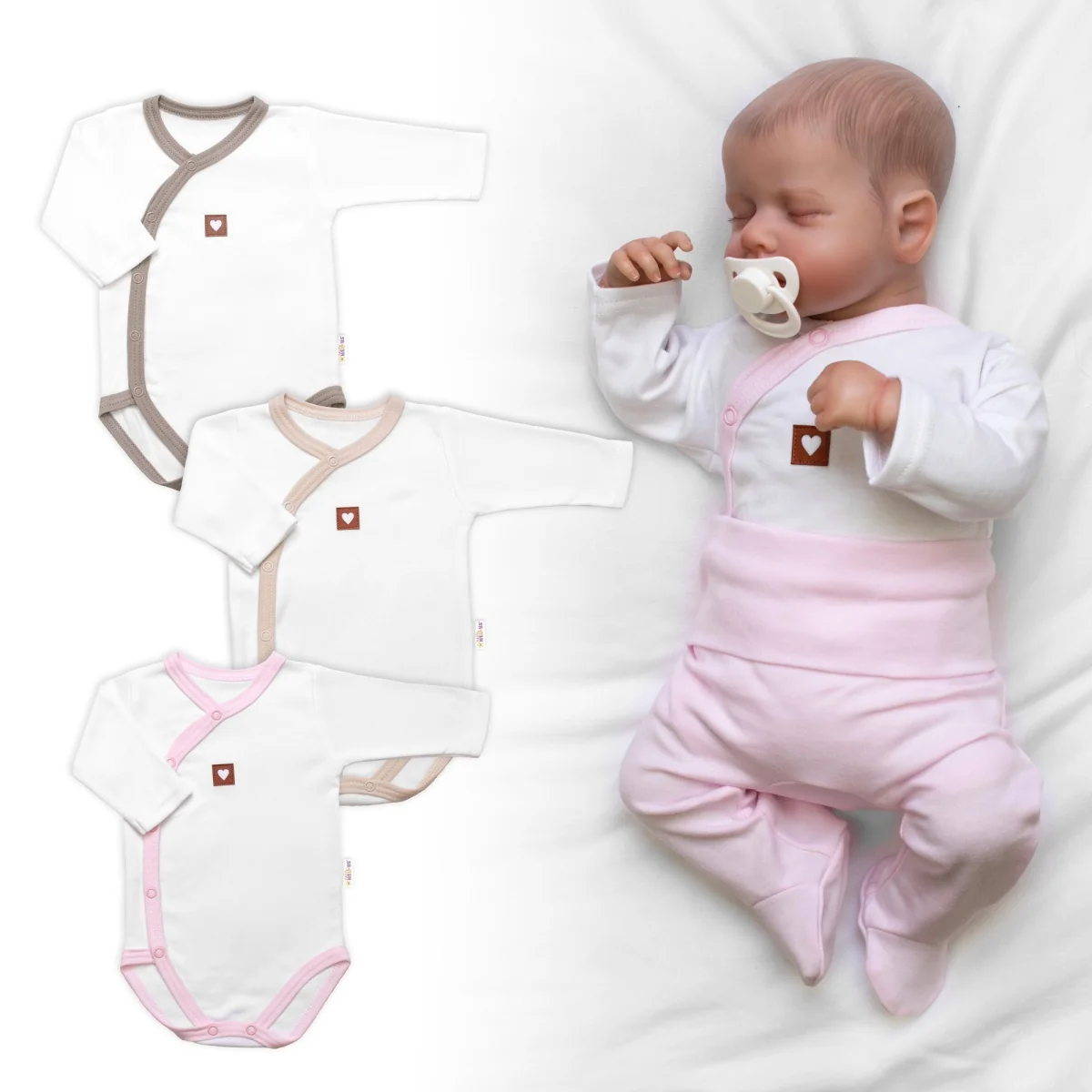 Rastúca výhodná sada, 3x Body pre bábätko Nature - ružová/béžová/taupe, veľ. 56/62