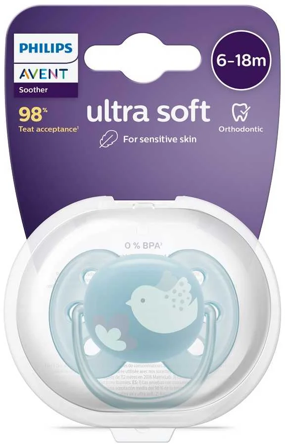 Philips AVENT Cumlík Ultrasoft Premium 6-18m modrá 1 ks 1×1 ks, cumlík
