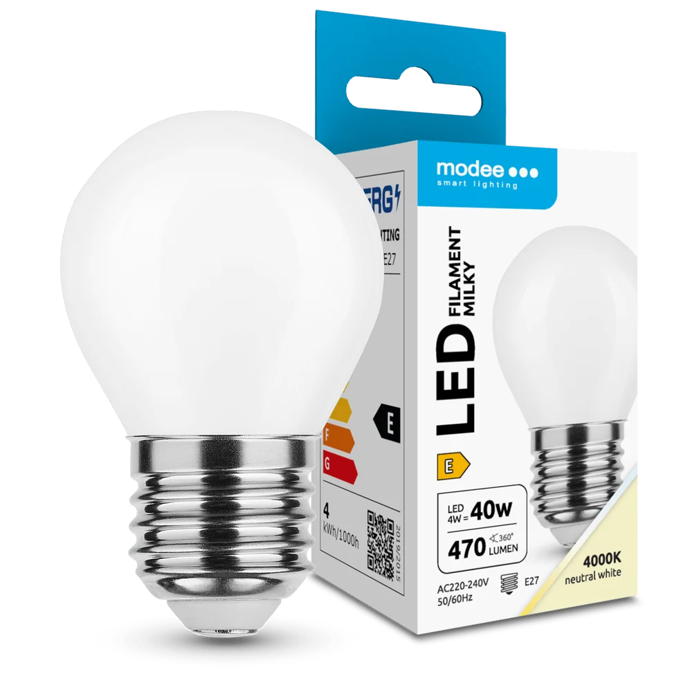 Modee Lighting LED Filament Milky žiarovka E27 4W G45 (40W) 4000K