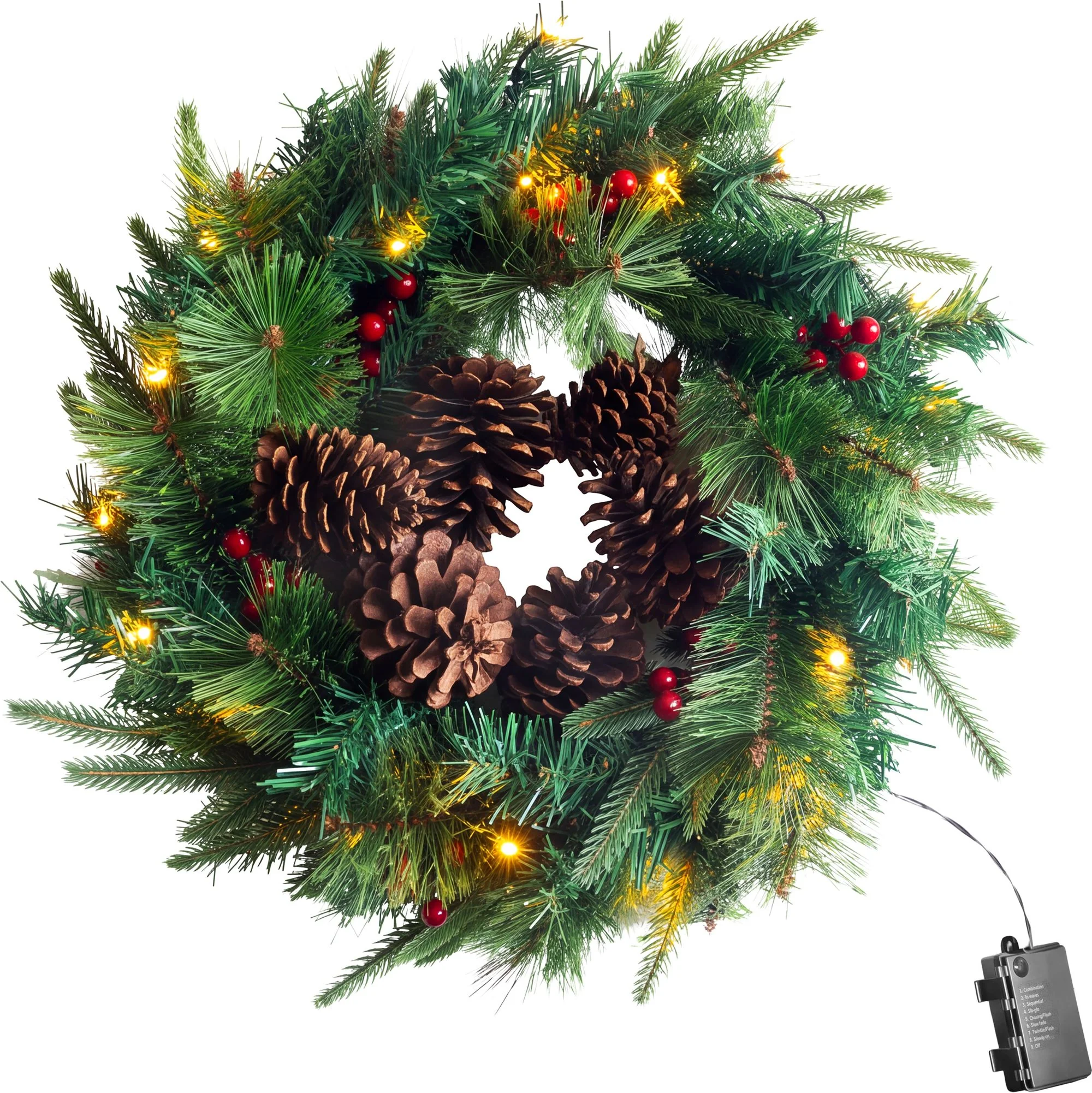 MagicHome vianočný LED veniec so šiškami, 1 ks 20 LED teplá biela, IP20, 3xAA, 45 cm