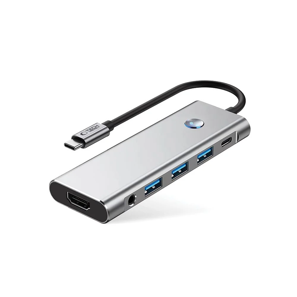 Tech-Protect HB04 HUB adaptér USB-C - 3x USB / HDMI 4K / SD / TF / USB-C 100W / AV 3.5, šedý -C 100W / AV 3.5, šedý