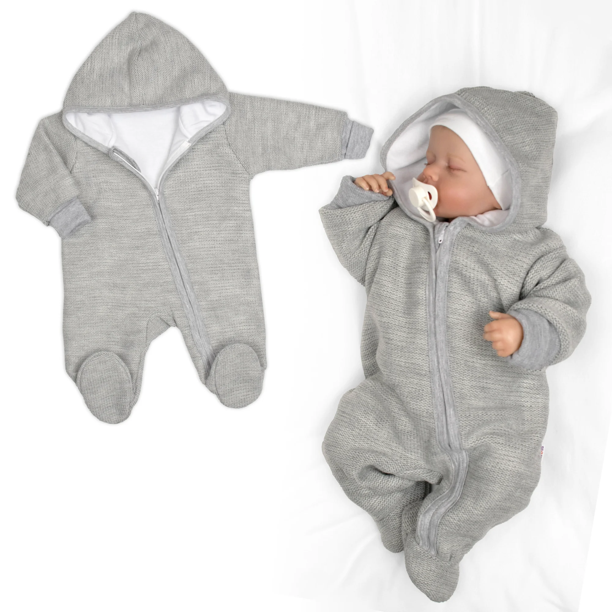 Pletený overal s kapucňou, CUTE - sivá, veľ. 62