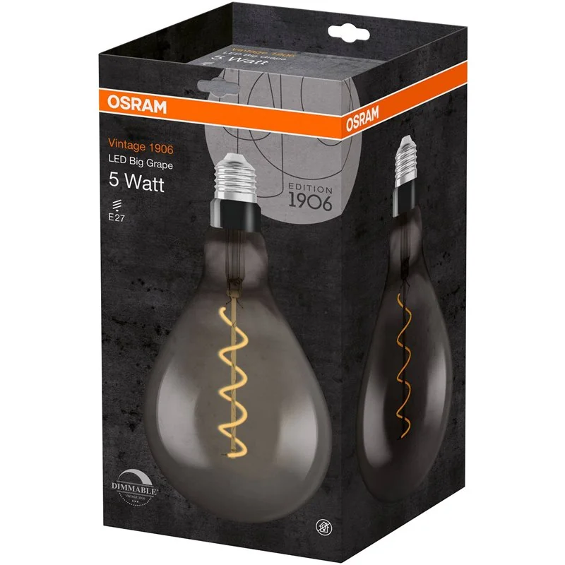 Žiarovka OSRAM LED GLOBE FILAMENT BIG GRAPE 12 SPIRAL DIM BLACK 1906 E27 5W/818