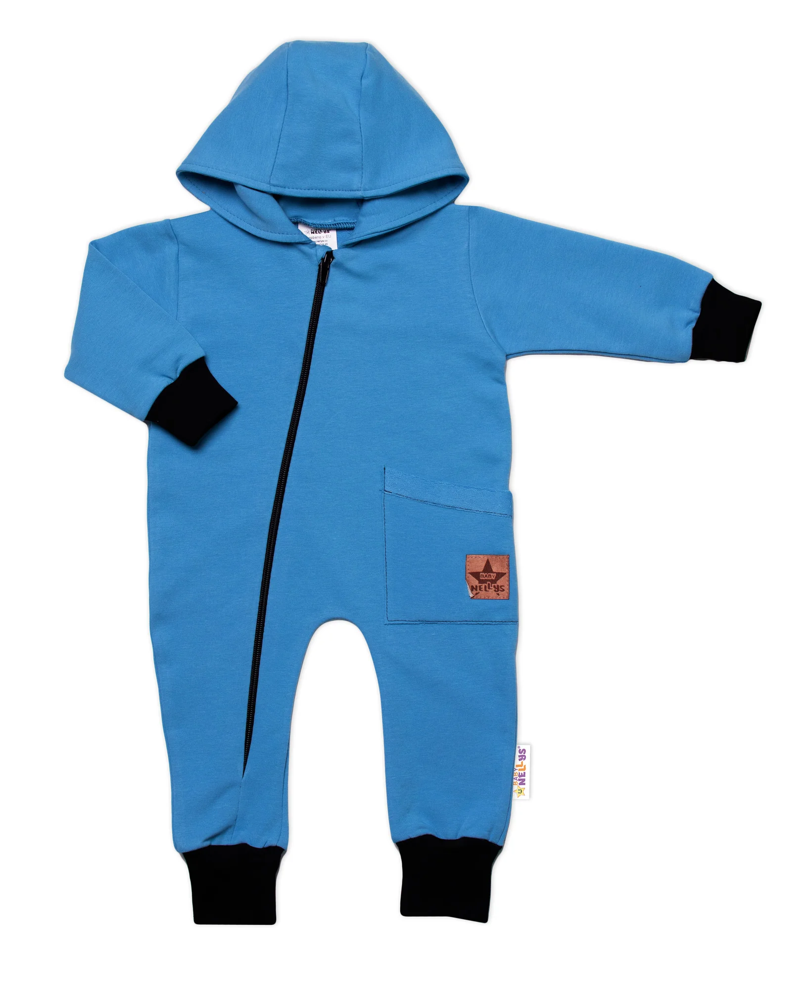 Teplákový overal s vreckom a kapucňou BOY, Baby Nellys, modrý