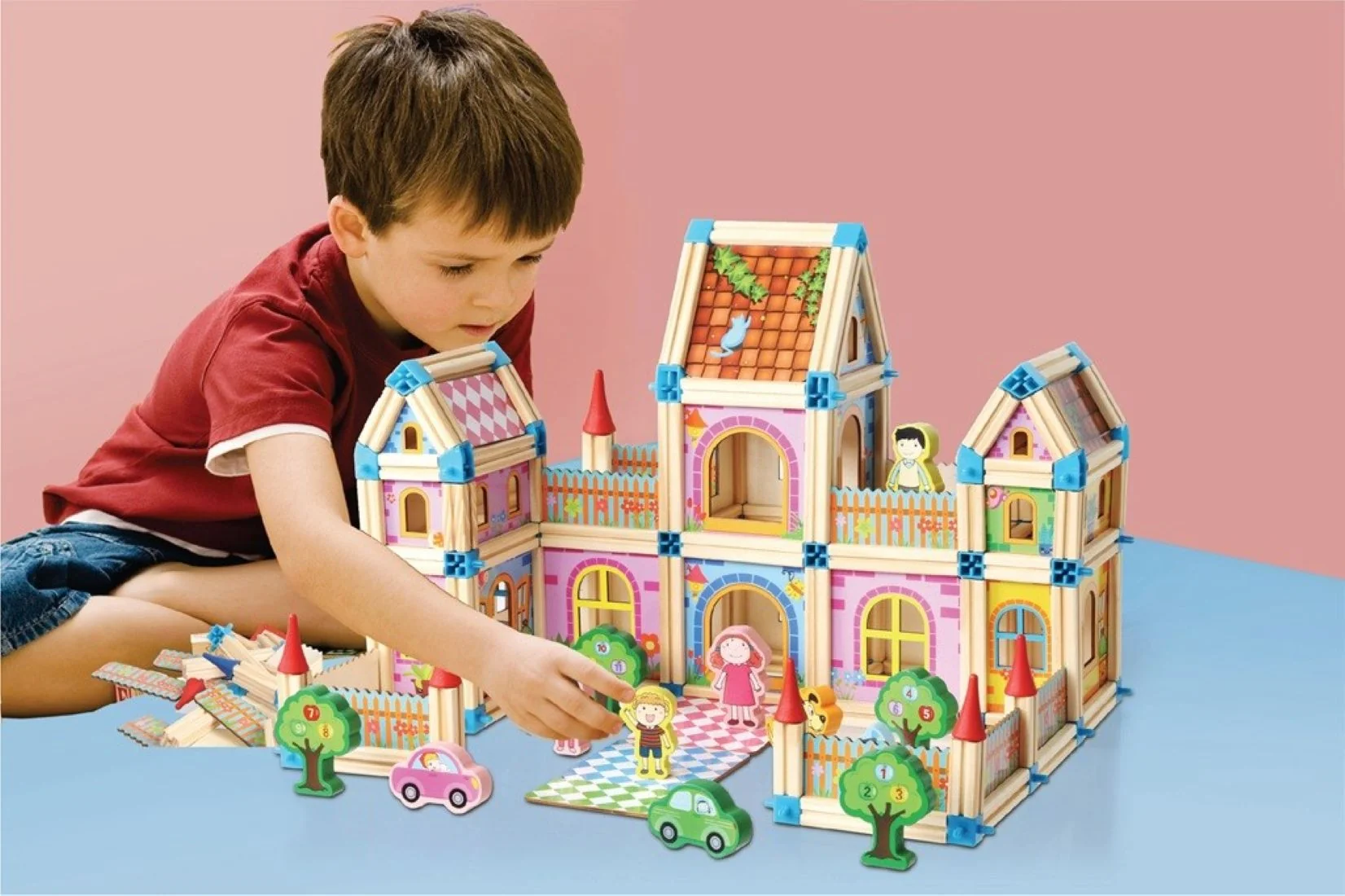 2Kids Toys Drevená stavebnica Zámok farebný
