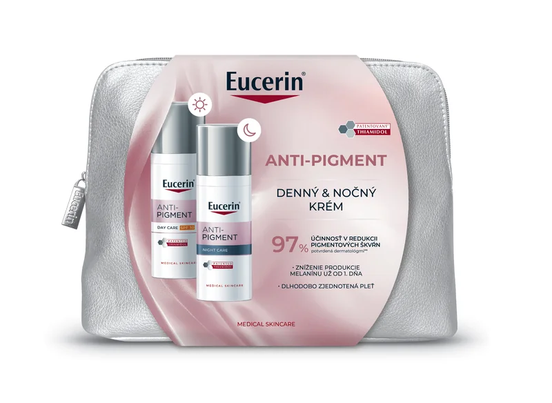 Eucerin Vianočná taštička ANTI-PIGMENT Denný krém + Nočný krém 1×1 set, darčekové balenie