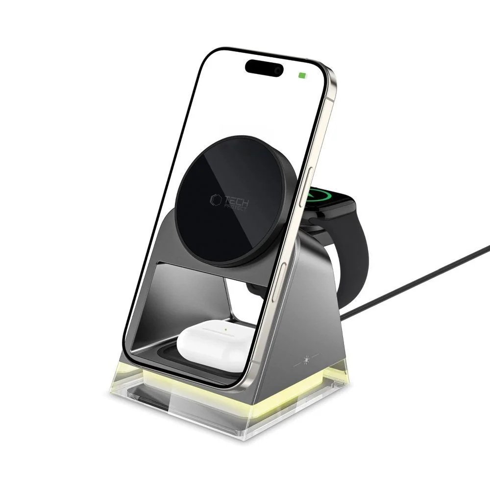 Tech-Protect A43 MagSafe bezdrôtová nabíjačka na mobil / Apple Watch / AirPods 15W, čierna AirPods 15W, čierna