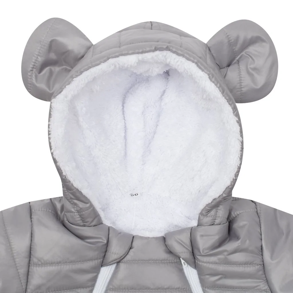 Zimná dojčenská kombinéza s kapucňou s uškami New Baby Pumi grey