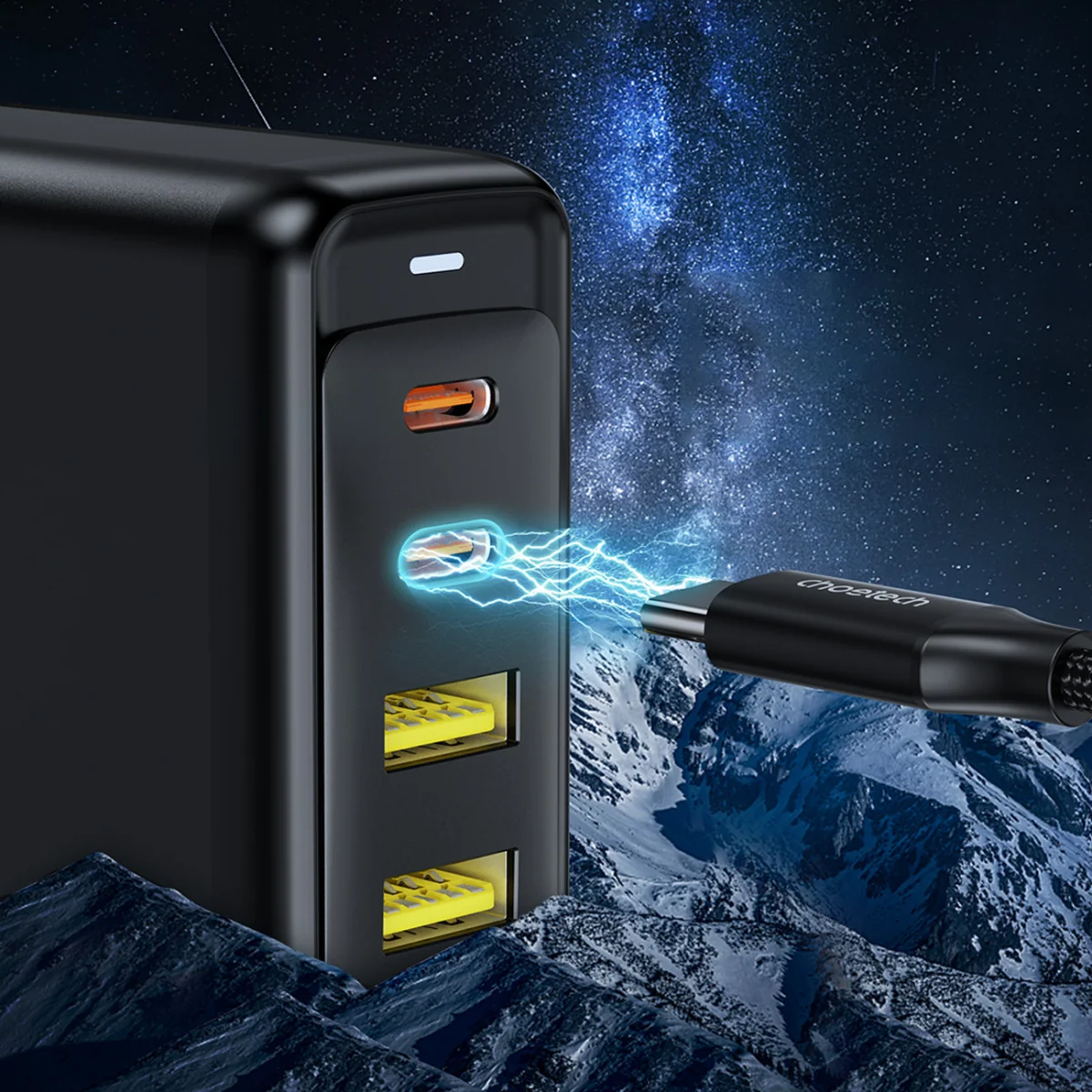 Choetech GaN sieťová nabíjačka 2x USB-C / 2x USB 140W, čierna 