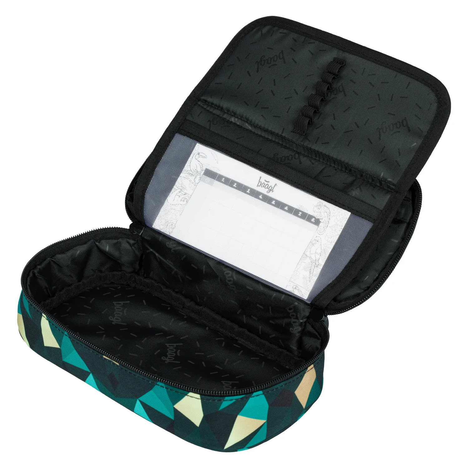 Baagl školský peračník etui Skate Polygon zelený čierny, s chlopňou