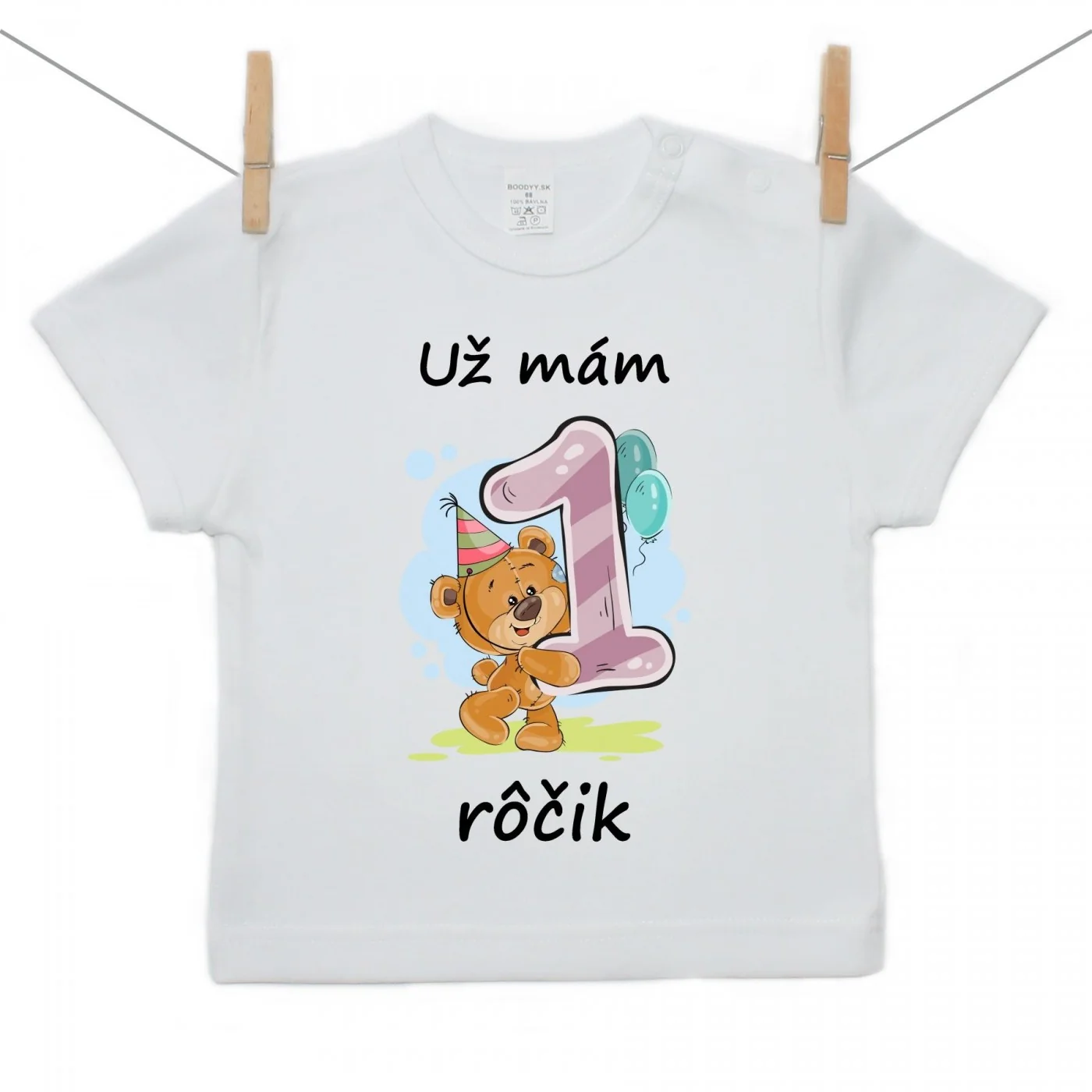 Boodyy Tričko s krátkym rukávom Už mám 1 rôčik Medvedík Dievča Veľkosť: 92