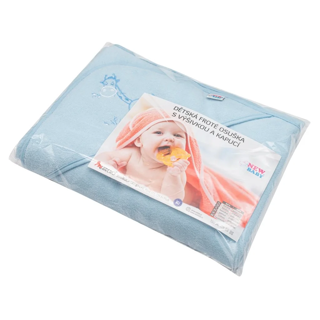 Detská froté osuška s výšivkou a kapuckou New Baby 100x100 modrá