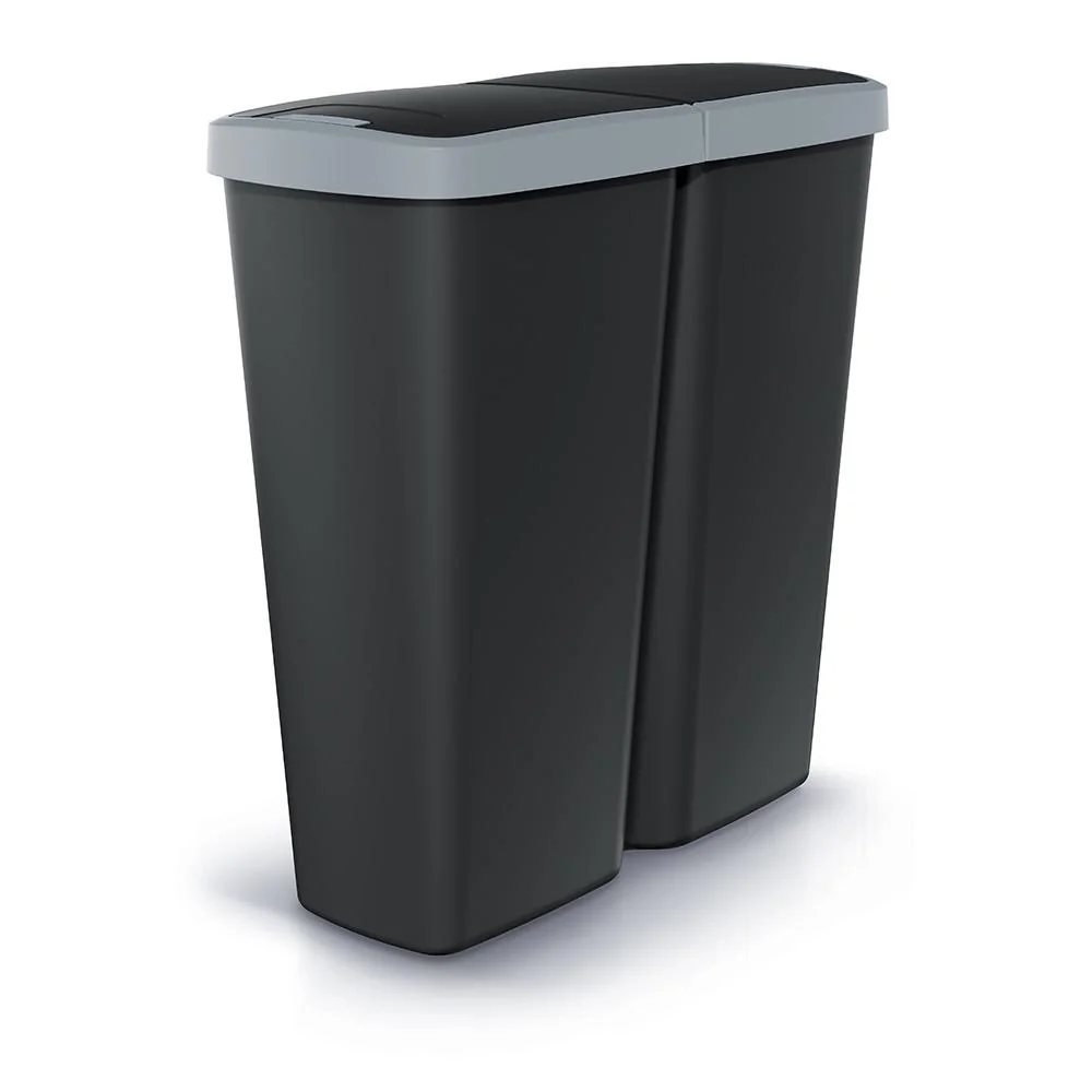 Odpadkový kôš Prosperplast COMPACTA Q DUO, 50 l čierny so svetlo šedým vekom NDAB50-429U/S411