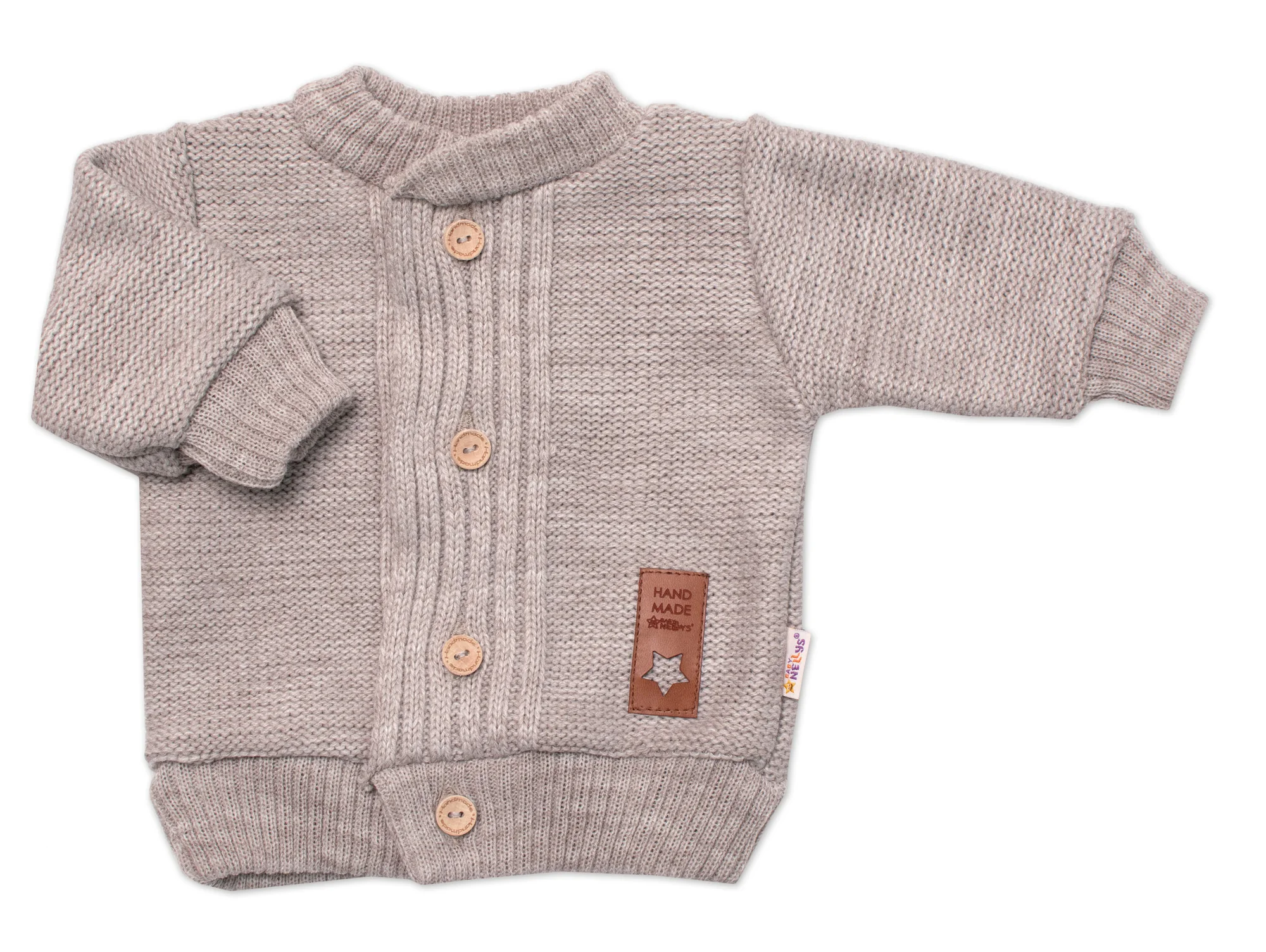 5-dielna pletená sada Baby Nellys, Boy, body, nohavice, sveter, čiapka, motýlik, béžová,80