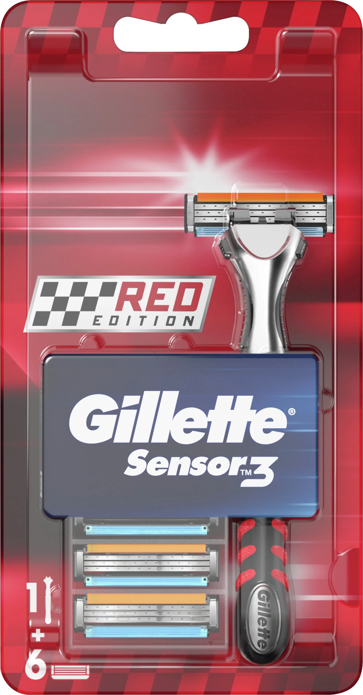Gillette Sensor RED Strojček + náhradné hlavice 1×1 set, 1 strojček + 6 hlavice