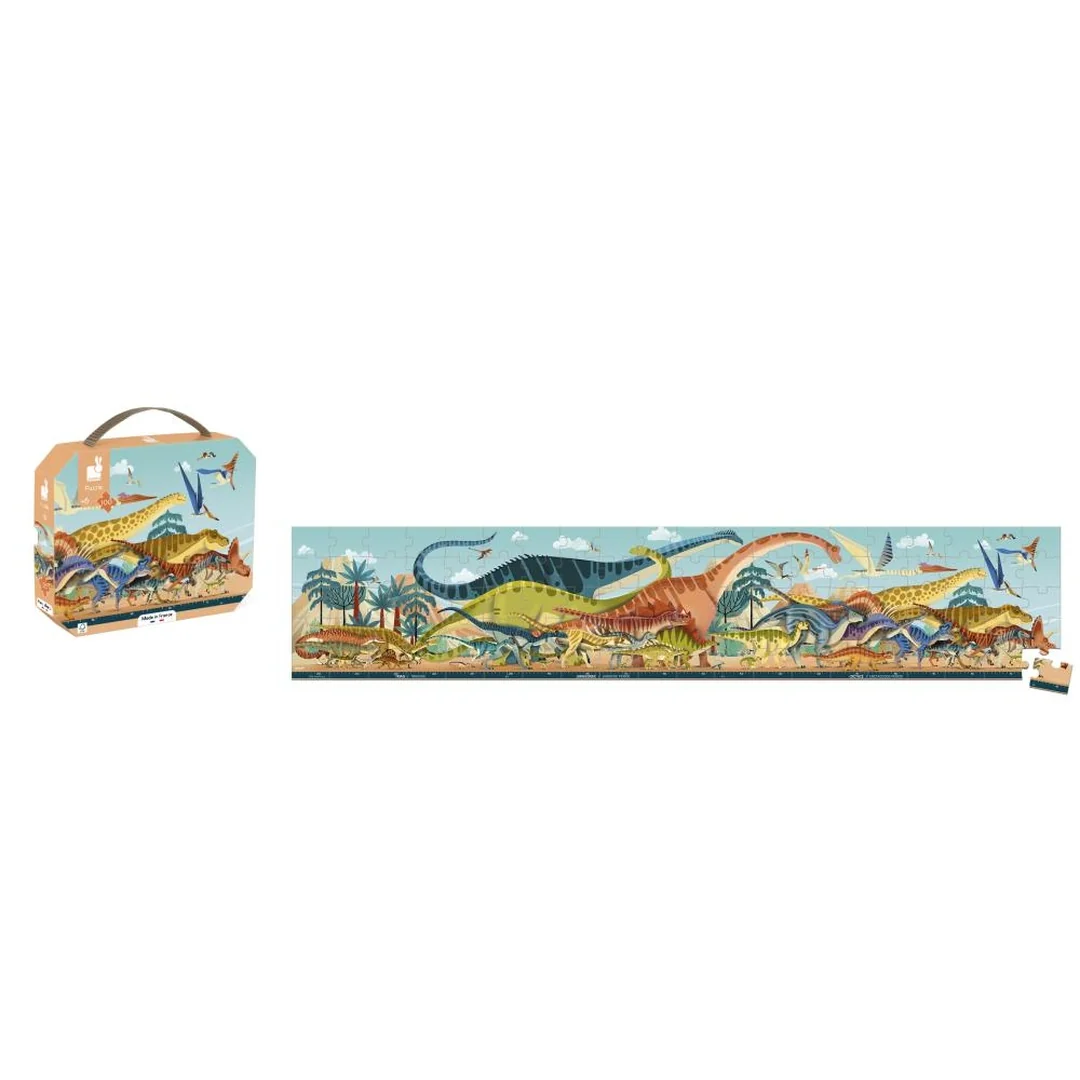 Janod Panoramatické puzzle v kufríku Dinosaury Dino 100 ks