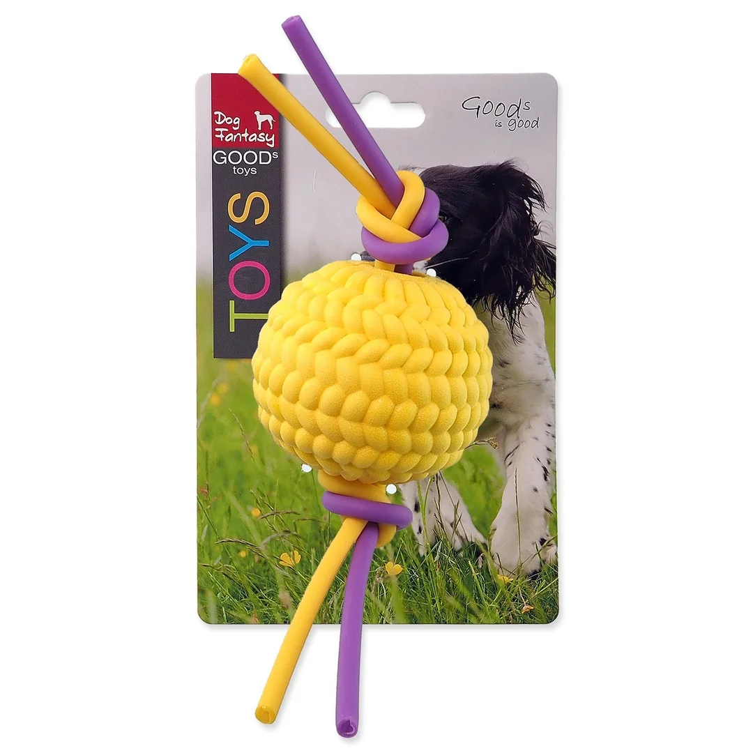 Hračka Dog Fantasy lopta penová žltá s TPR flexi laná 22x6,5x6,5cm