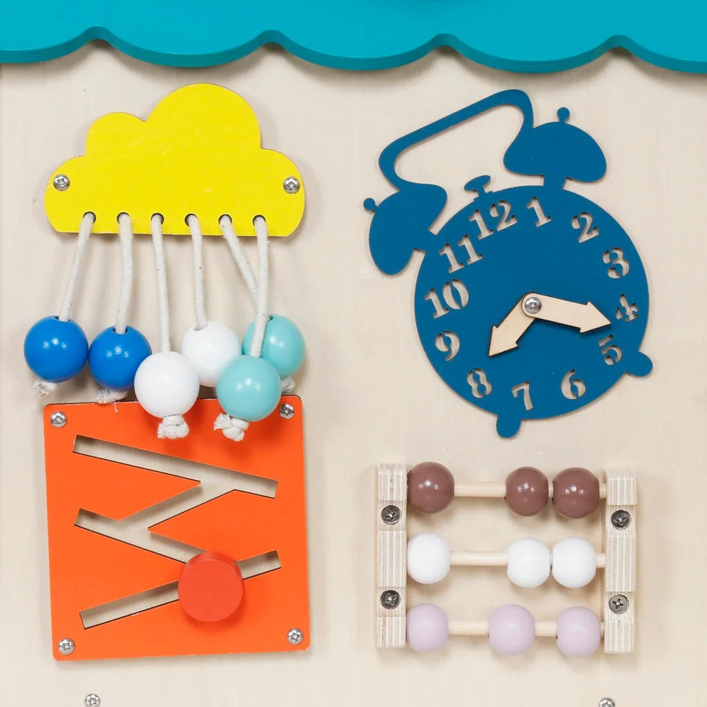 Montessori Activity board Domček tyrkysový