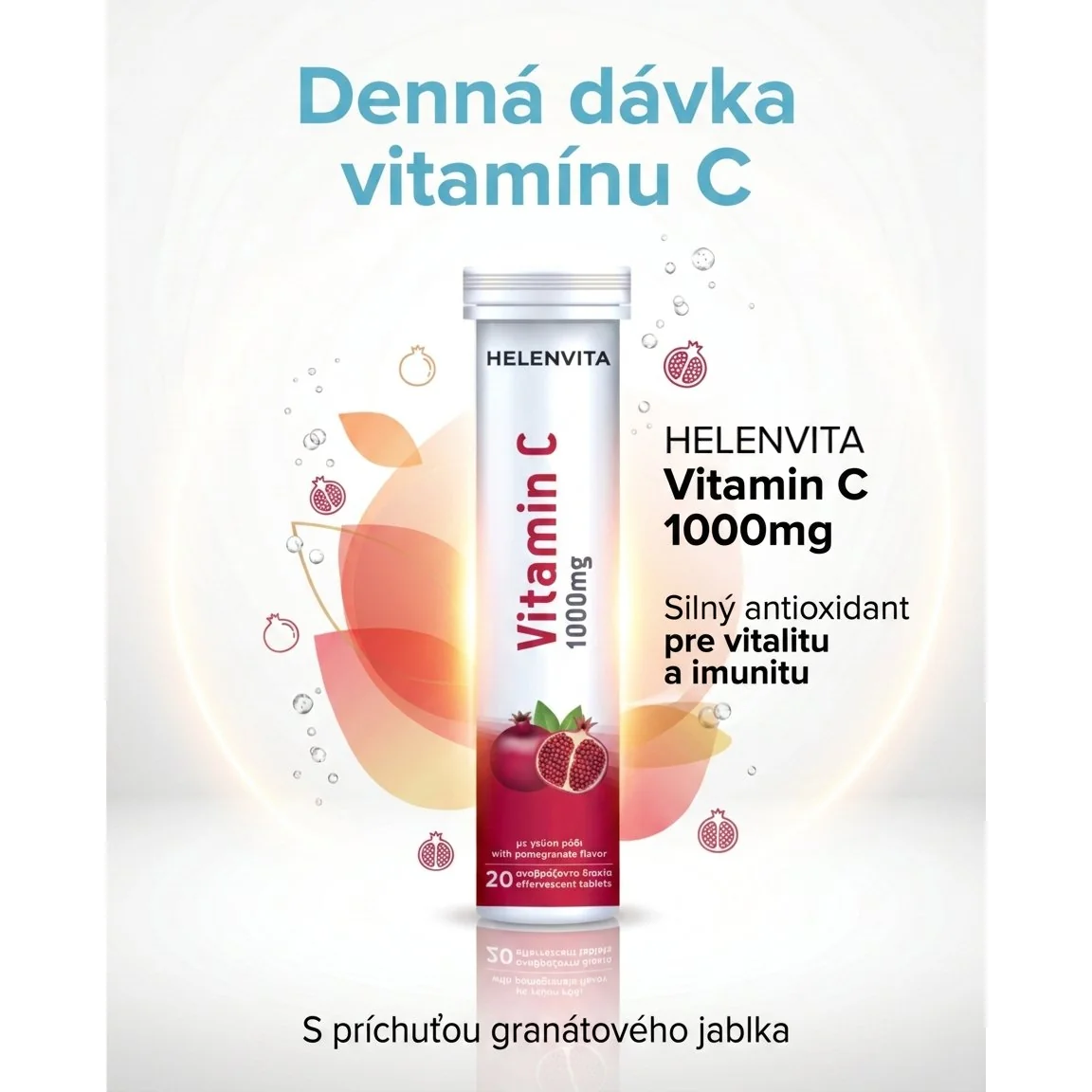 Helenvita Vitamín C 1000 mg 20 šumivých tabliet granátové jablko