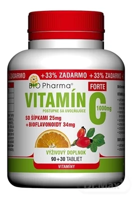 BIO Pharma Vitamín C so šípkami 1000 mg FORTE 1×120 tbl, 90+30 (+33% ZADARMO)